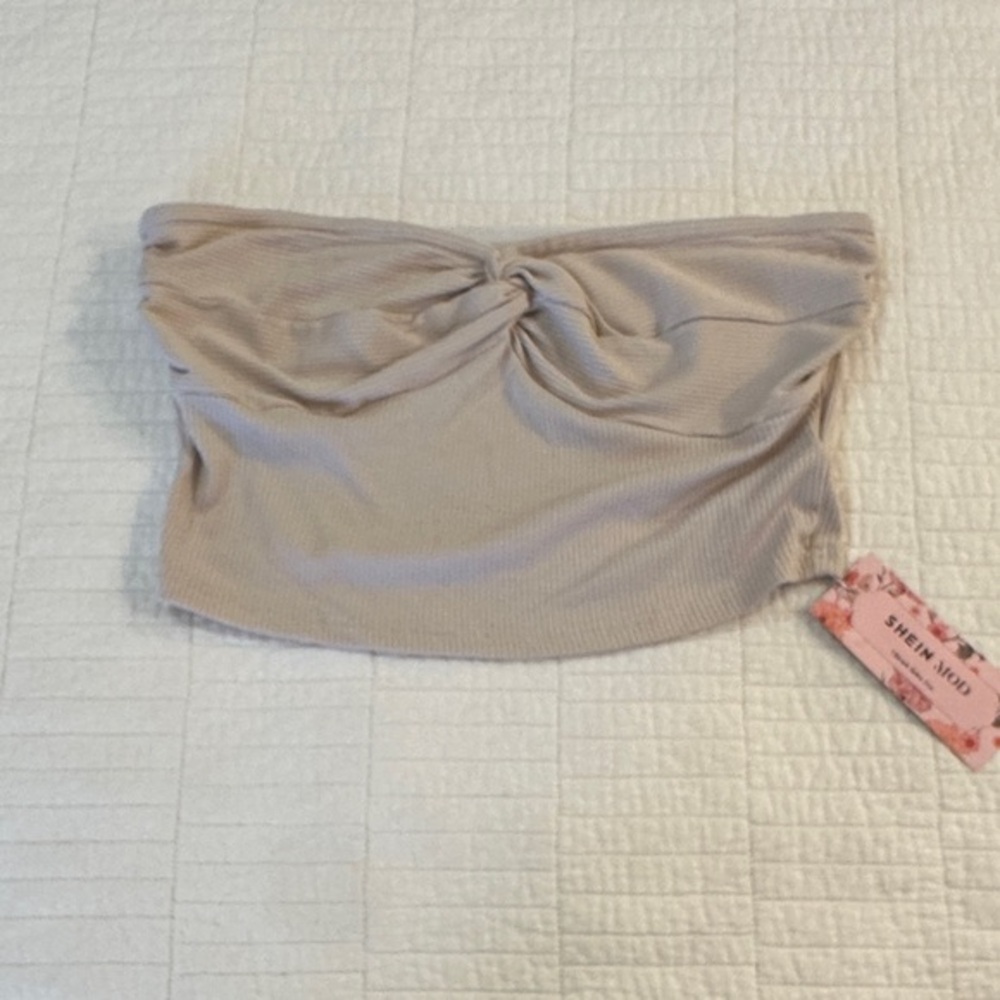 Nude Tube top Crop Twist Front Strapless Top Large NWT babydoll